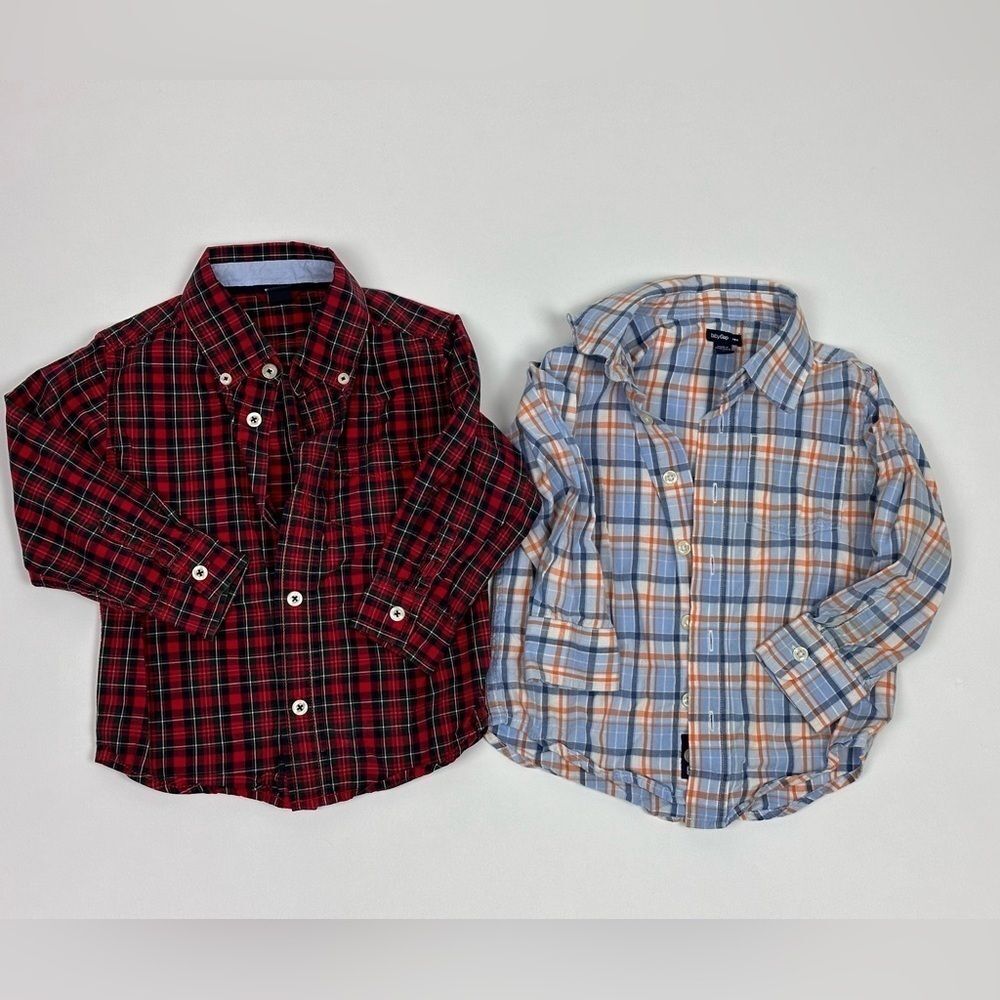 Toddler Boys Long Sleeve Plain Button Down Casual Shirts Lot of 2
